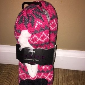 Ladies Knit Sherpa Slippers